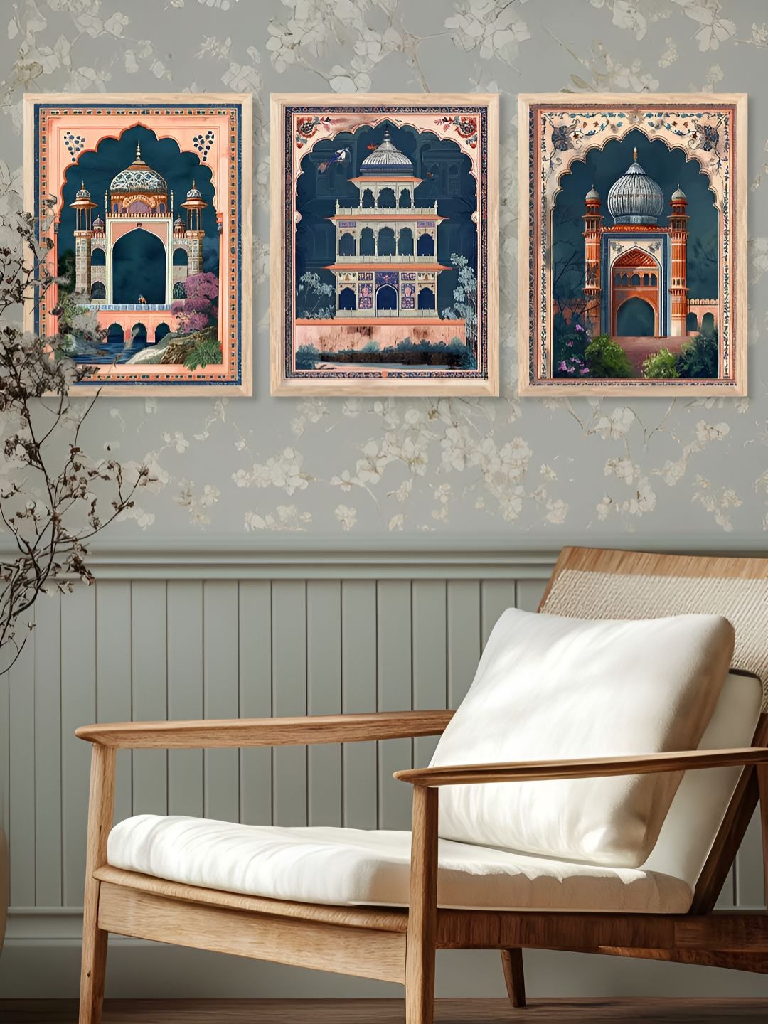 Kotart Pink & Blue 3 Pieces Wooden Traditional Painting Wall Arts-picture-41