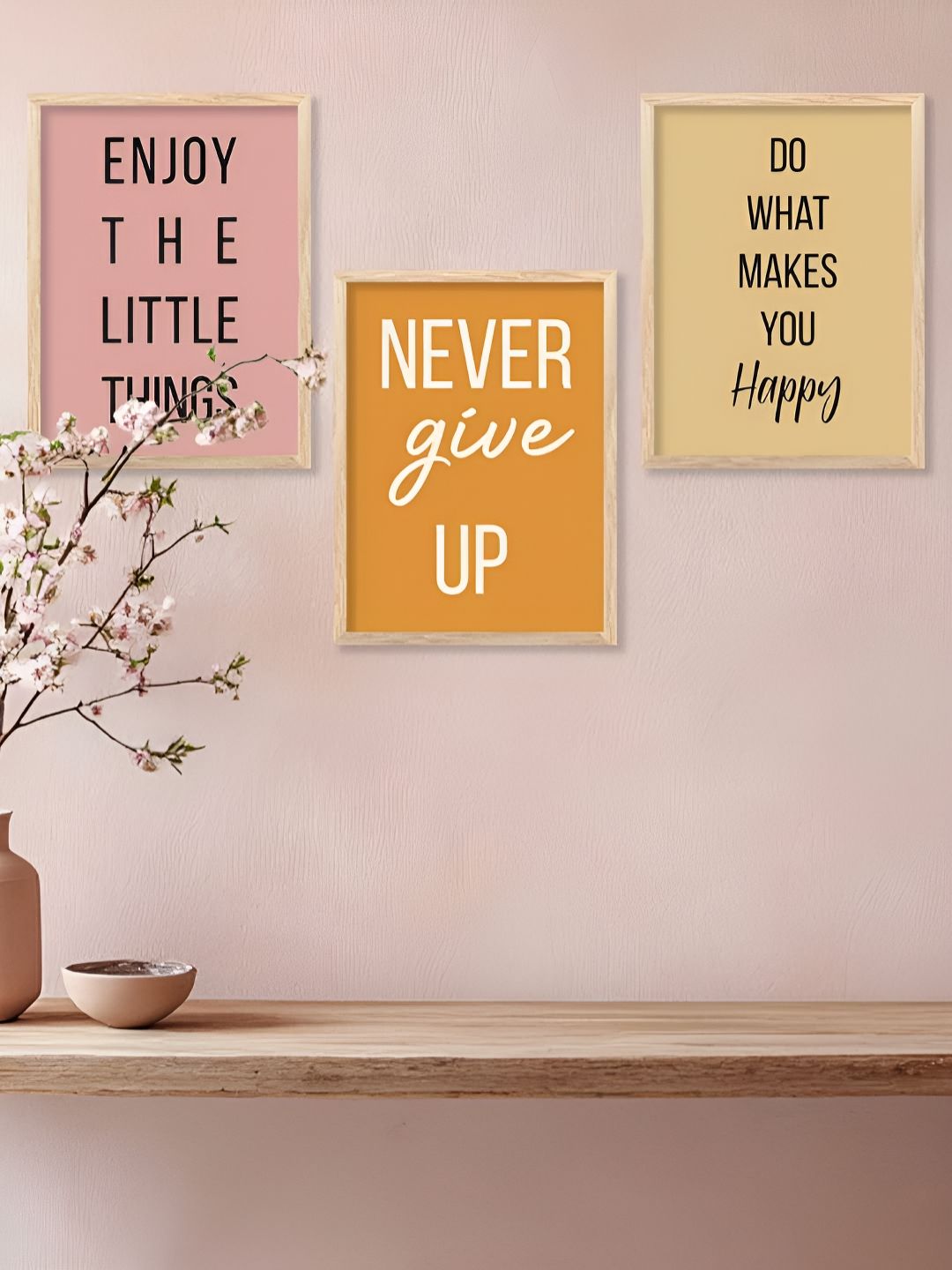 Kotart Brown & Mustard 3 Pieces Motivational Quote Printed Wooden Wall Arts-picture-37