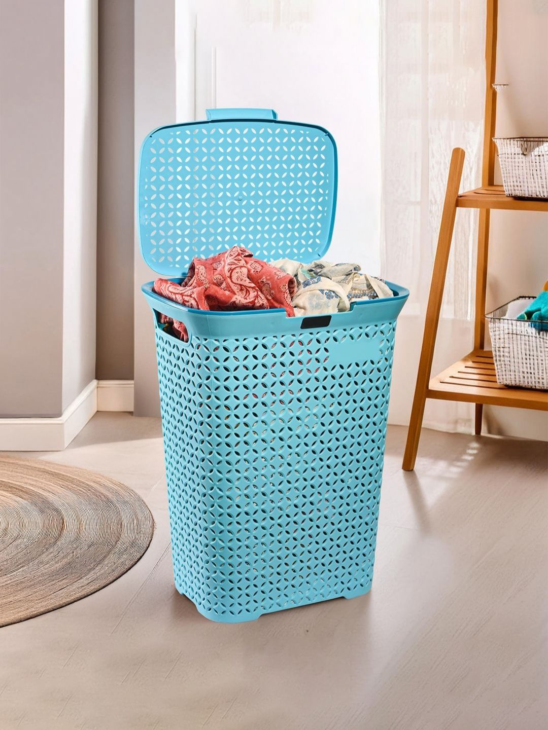 Myntra Elegant Homes Blue Textured Laundry Bag With Lid-picture-30