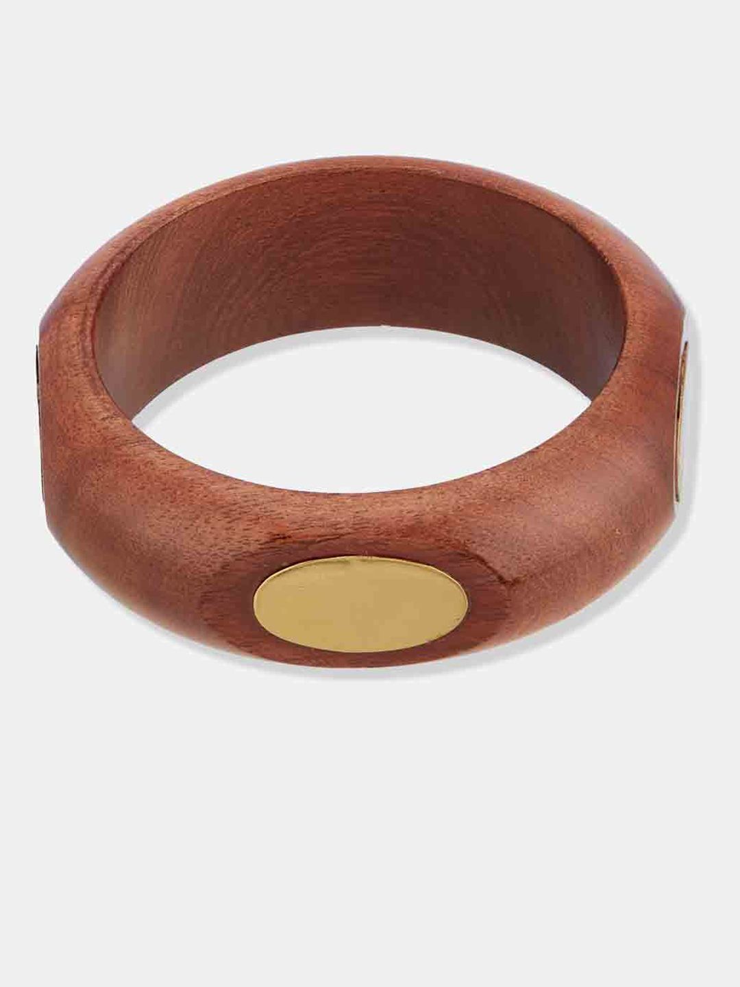 ATIBELLE Set Of 3 Gold-Plated Round Shaped Wooden Bangles
