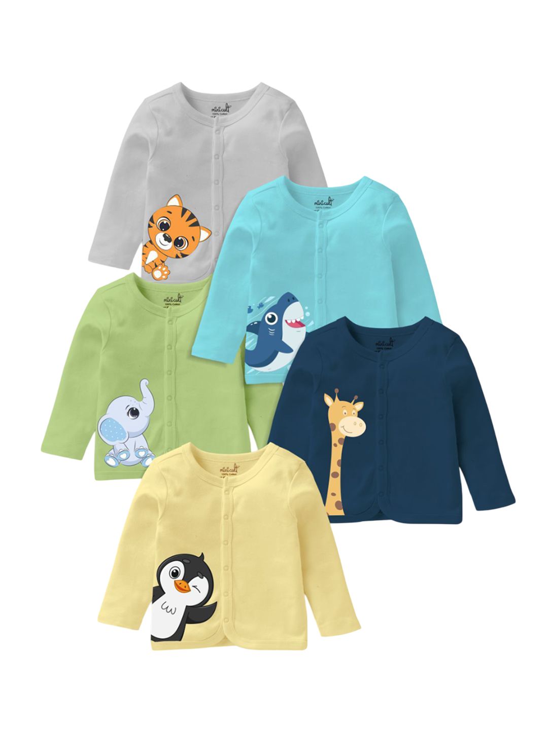 Minicult Infants Pack Of 5 Printed Round Neck Long Sleeves Cotton Jhablas-image-13