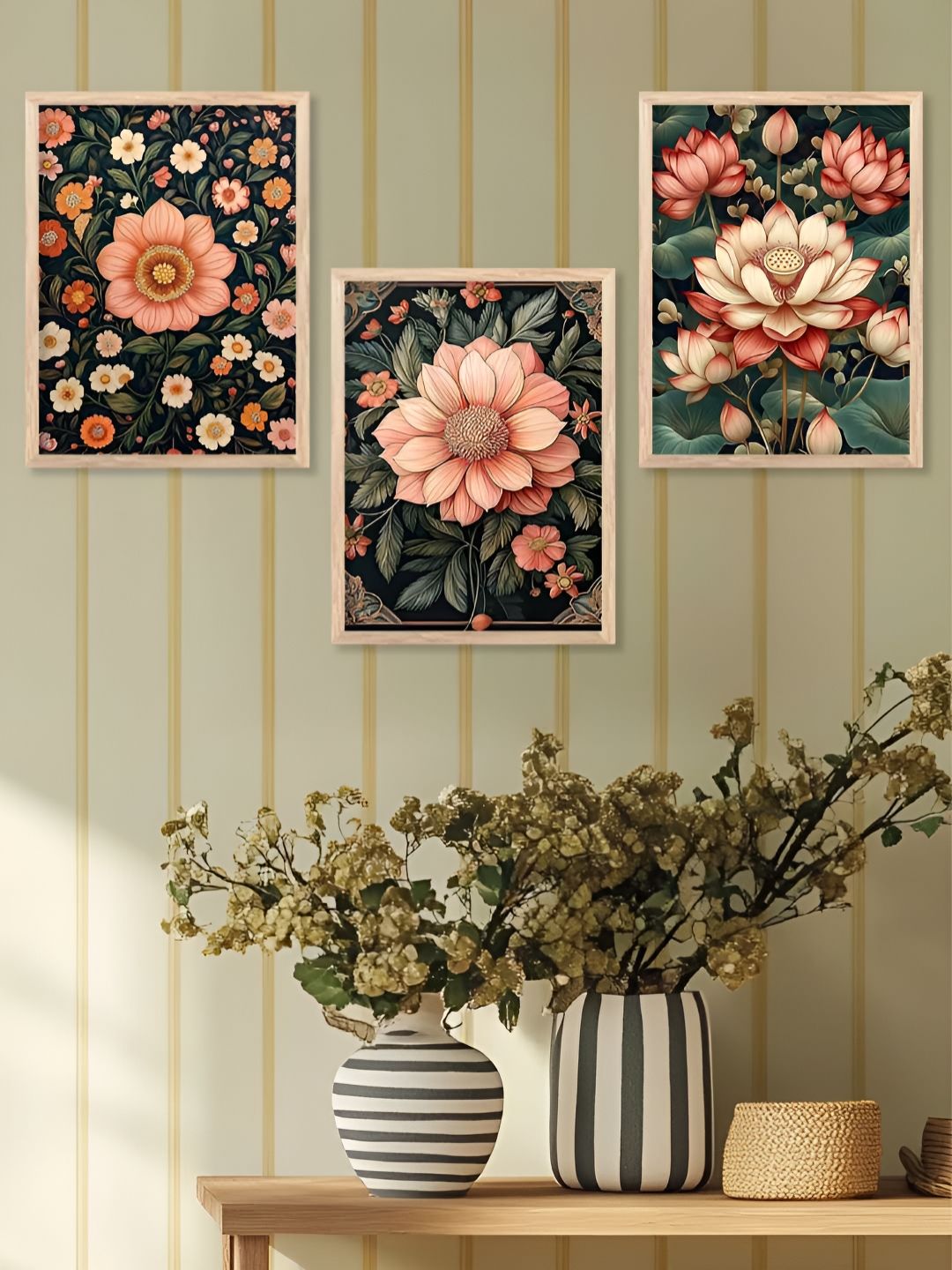 Kotart Green & Pink 3 Pieces Wooden Floral and Botanical Wall Arts-picture-33