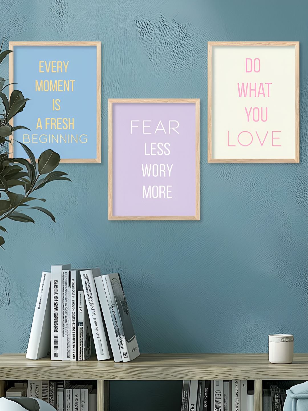 Kotart Brown & Blue 3 Pieces Typography Wooden Wall Arts-picture-20