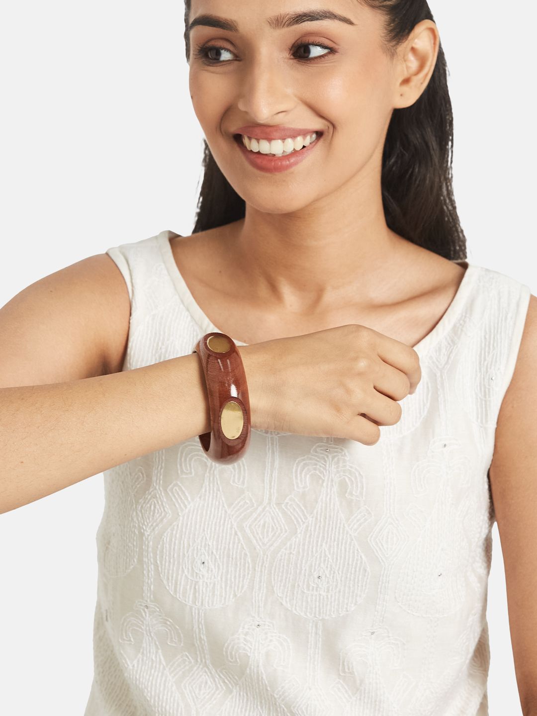 ATIBELLE Set Of 3 Gold-Plated Wooden Bangles