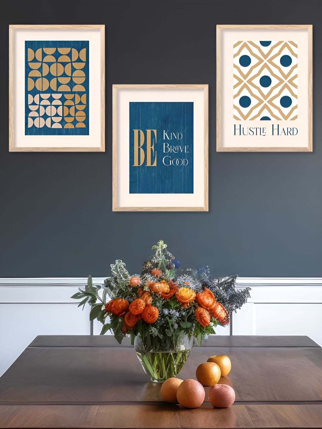 Kotart White & Blue 3 Piece Wood Abstract Wall Paintings-picture-14