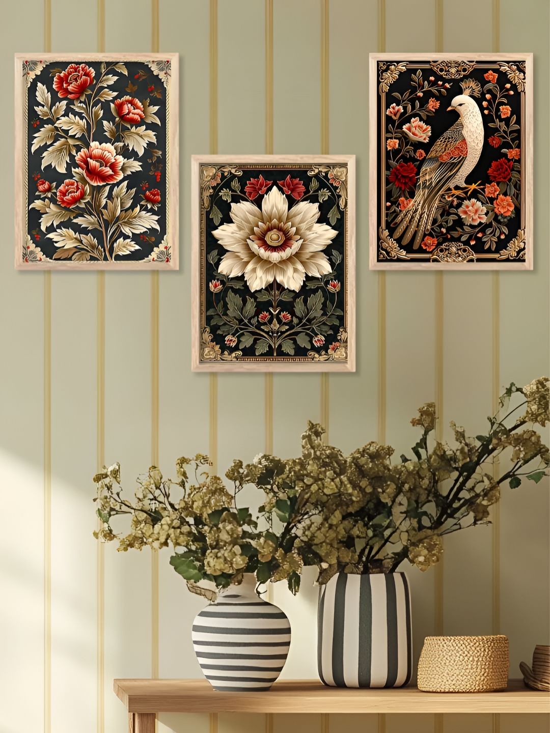 Kotart Green & Red 3 Piece Floral and Botanical Wooden Wall Arts-picture-18