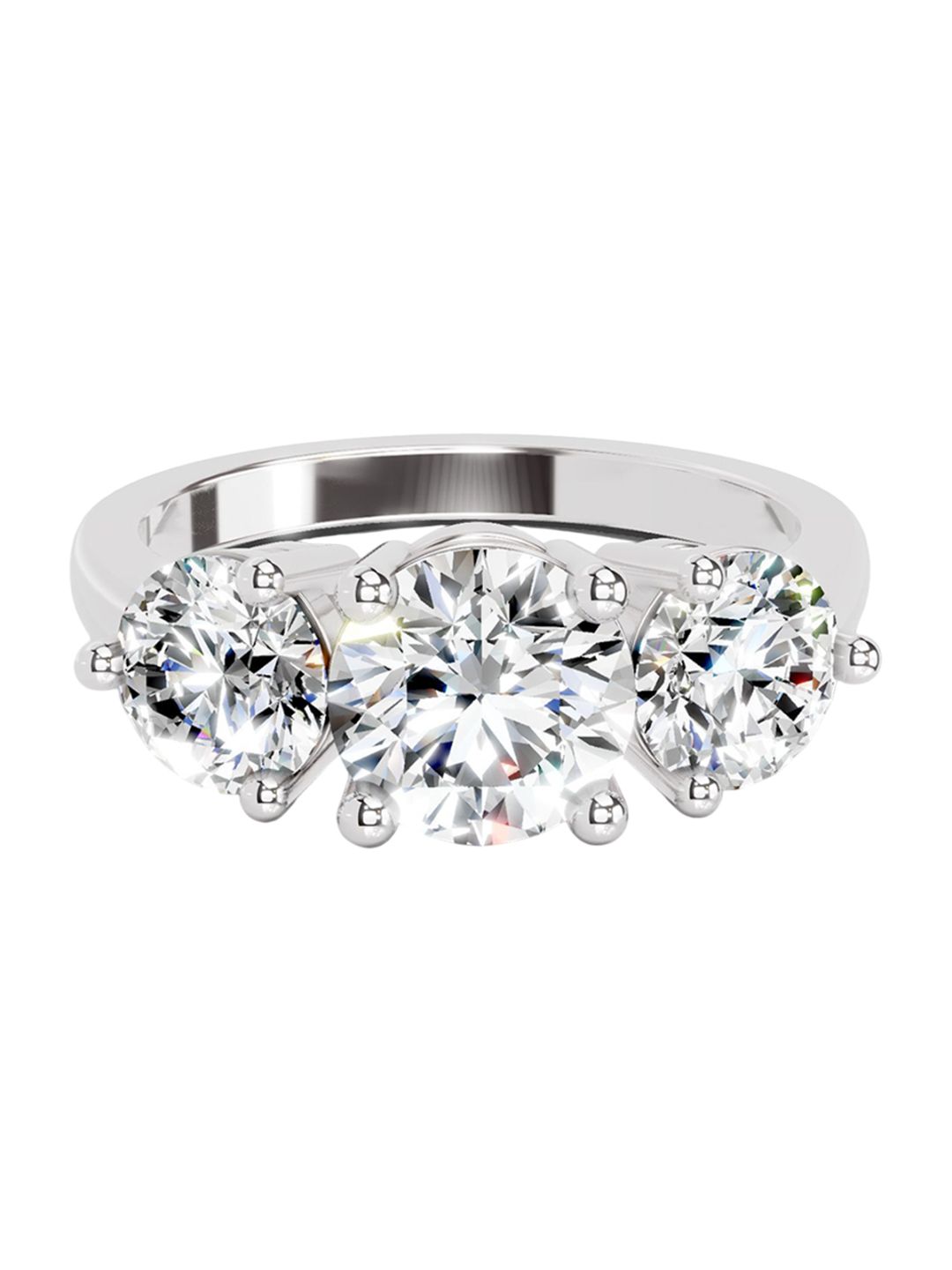Sparkles 14K White Gold Three Stone Diamond Studded Round Shape Finger Ring 2 Carat-picture-42