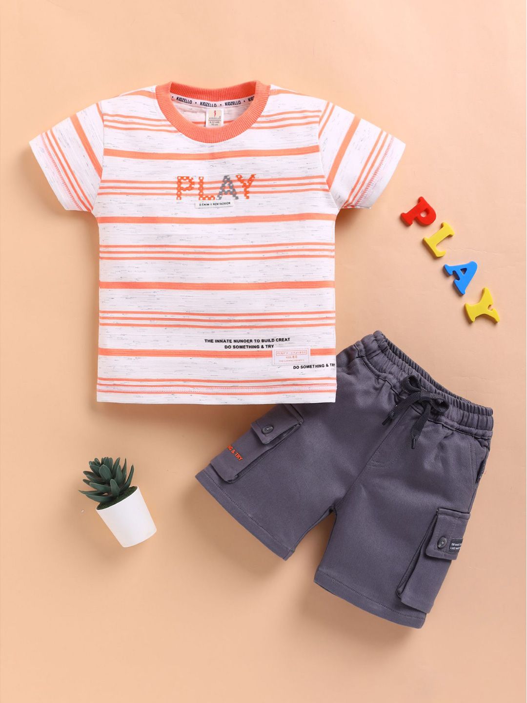 KIDZELLO Boys Striped T-shirt with Shorts-picture-39