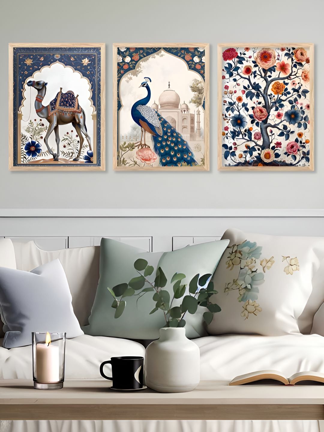 Kotart White & Blue 3 Pieces Wooden Birds and Animals Wall Arts-picture-27