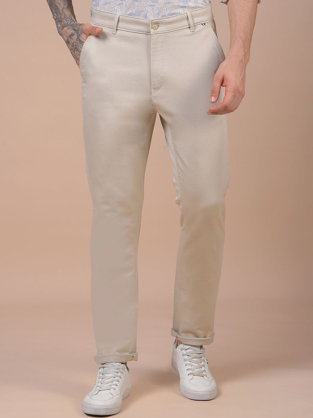 Crimsoune Club Men Solid Smart Slim Fit Mid-Rise Flat-Front Cotton Chinos Trousers-picture-34