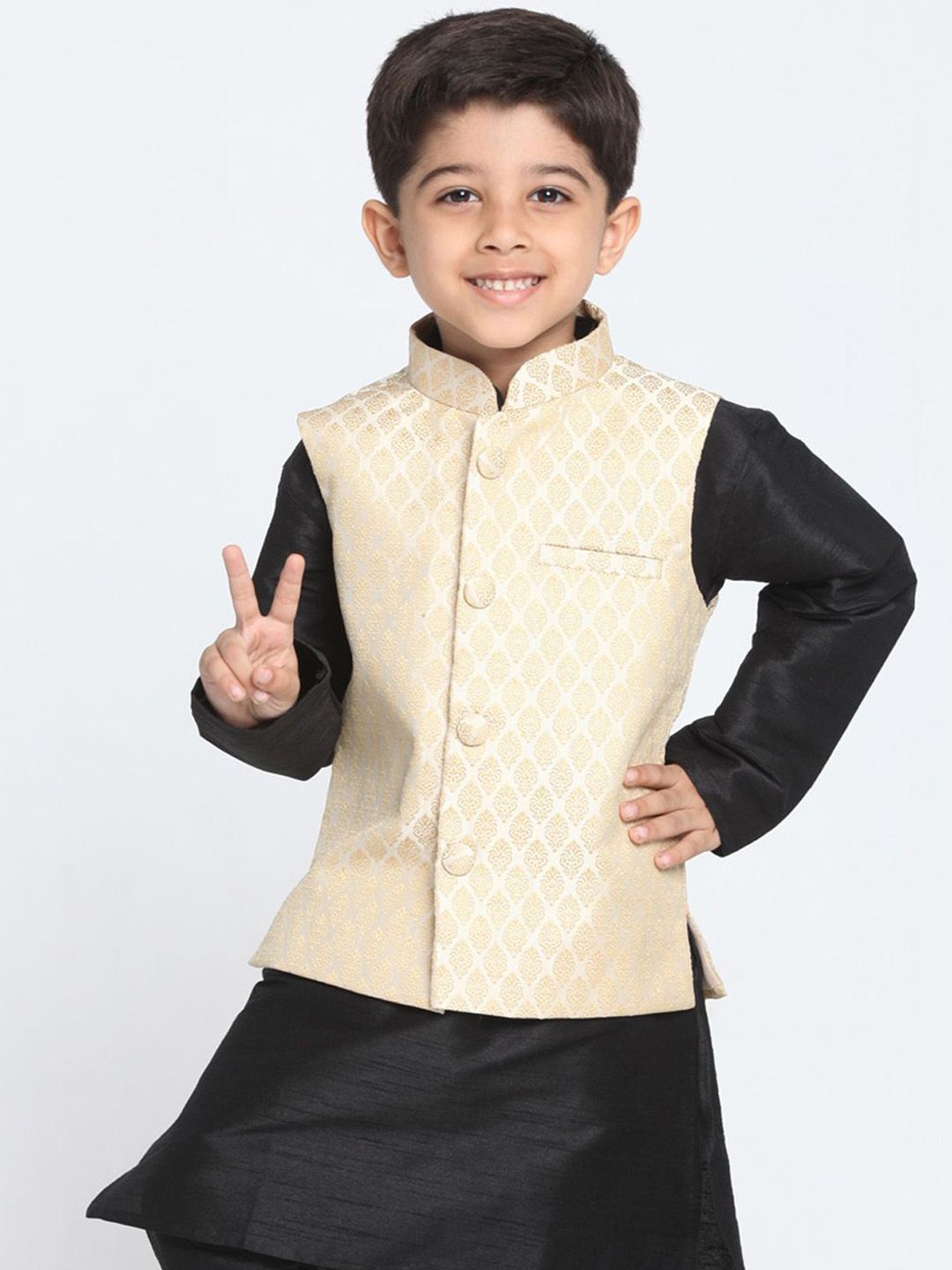JBN Creation Boys Woven Slim Fit Banarasi Nehru Jacket-picture-27