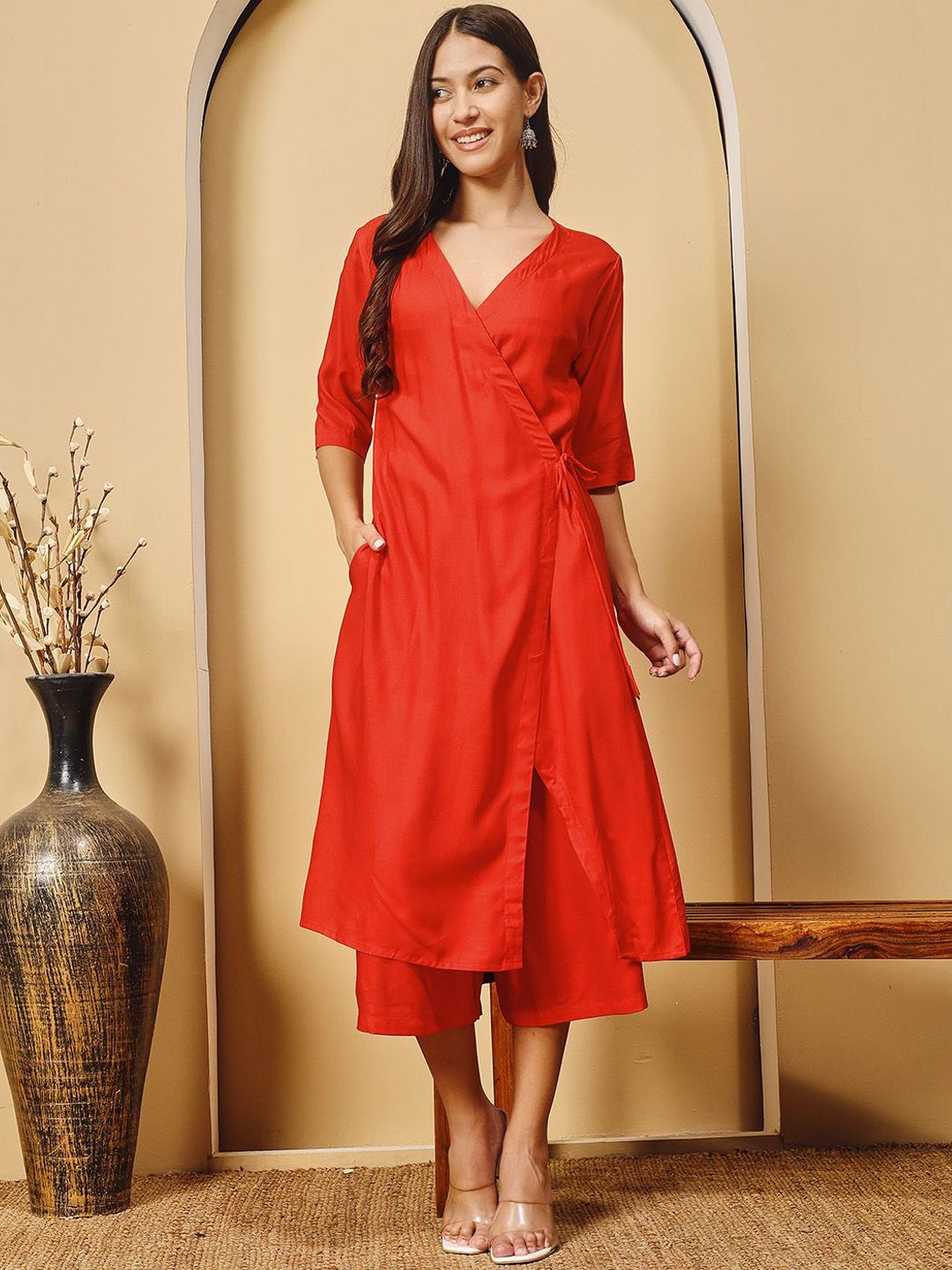 DIVINATION V-Neck A-Line Kurta With Palazzo
