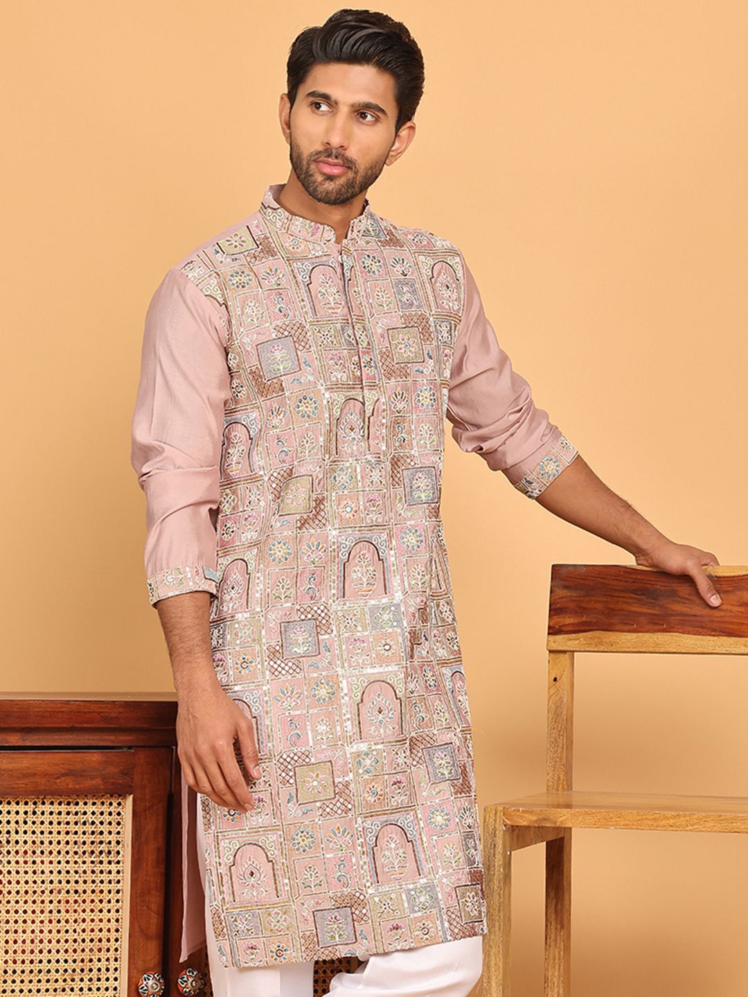 Jompers Men Ethnic Motifs Embellished Festive Silk Straight Kurta-picture-48