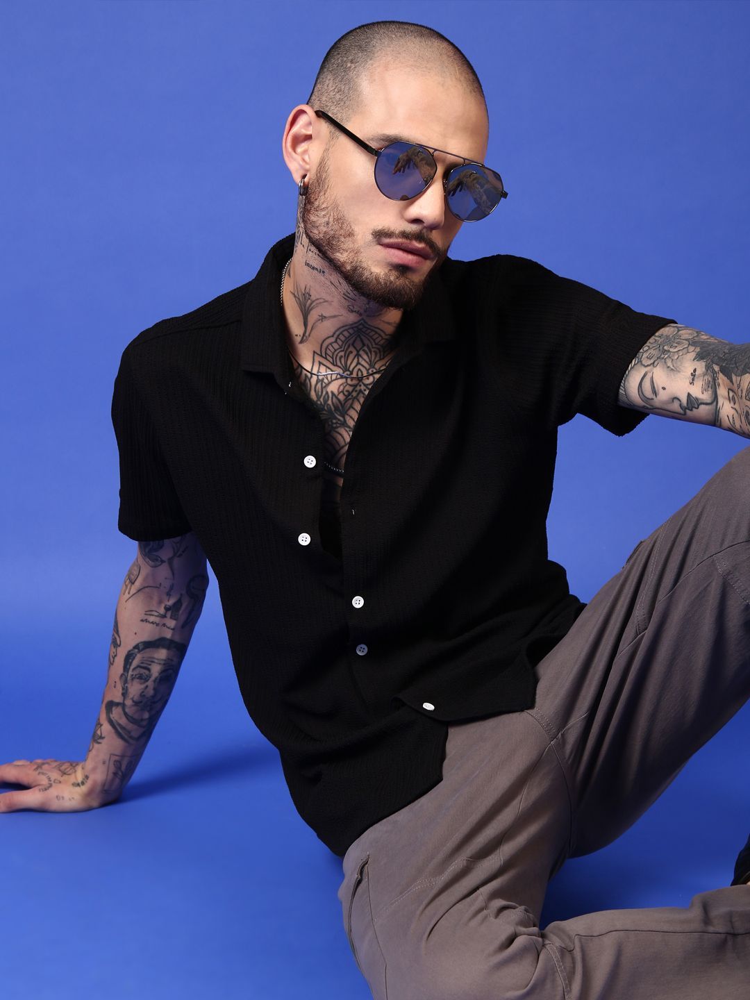 THE BEETEL HOUSE Men Relaxed Fit Textured Spread Collar Casual Shirt-picture-24