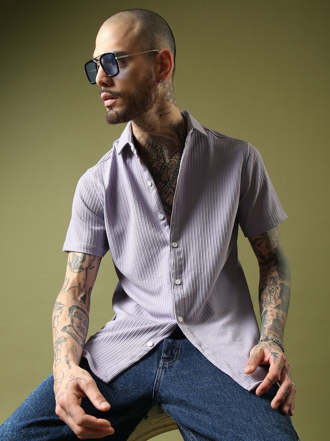 THE BEETEL HOUSE Men Relaxed Fit Textured Spread Collar Casual Shirt-picture-25