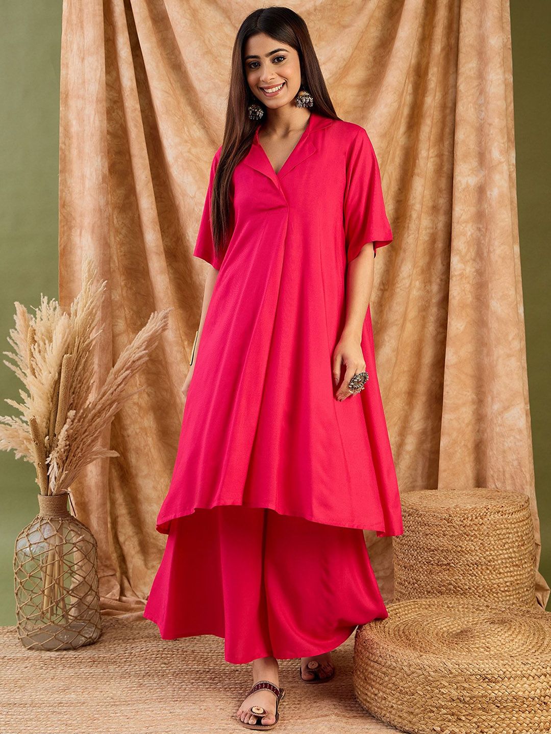 InWeave Women Lapel Collar Kurta with Palazzos