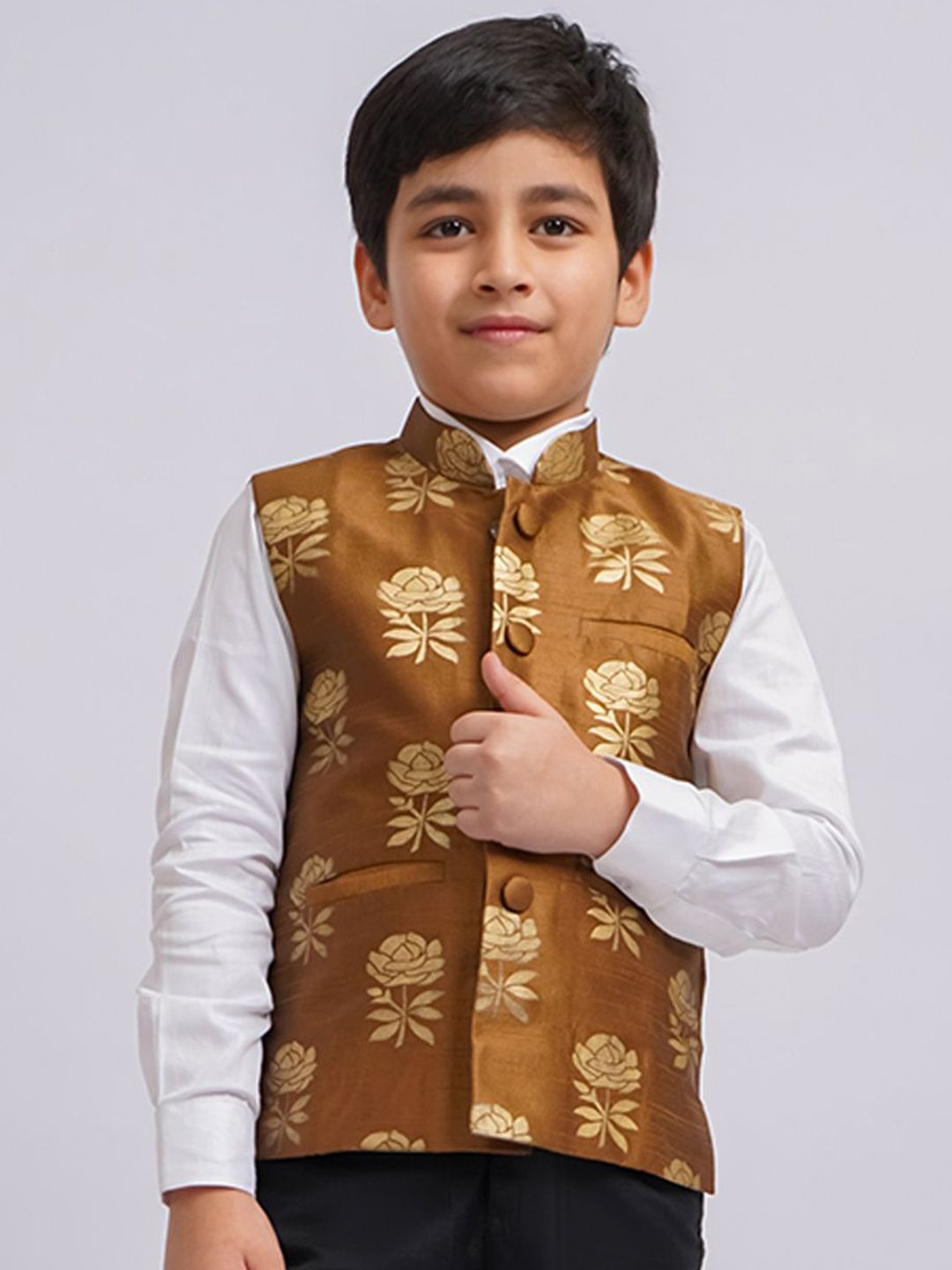 JBN Creation Boys Woven Floral Printed Mandarin Collar Neck Nehru Jacket-picture-46