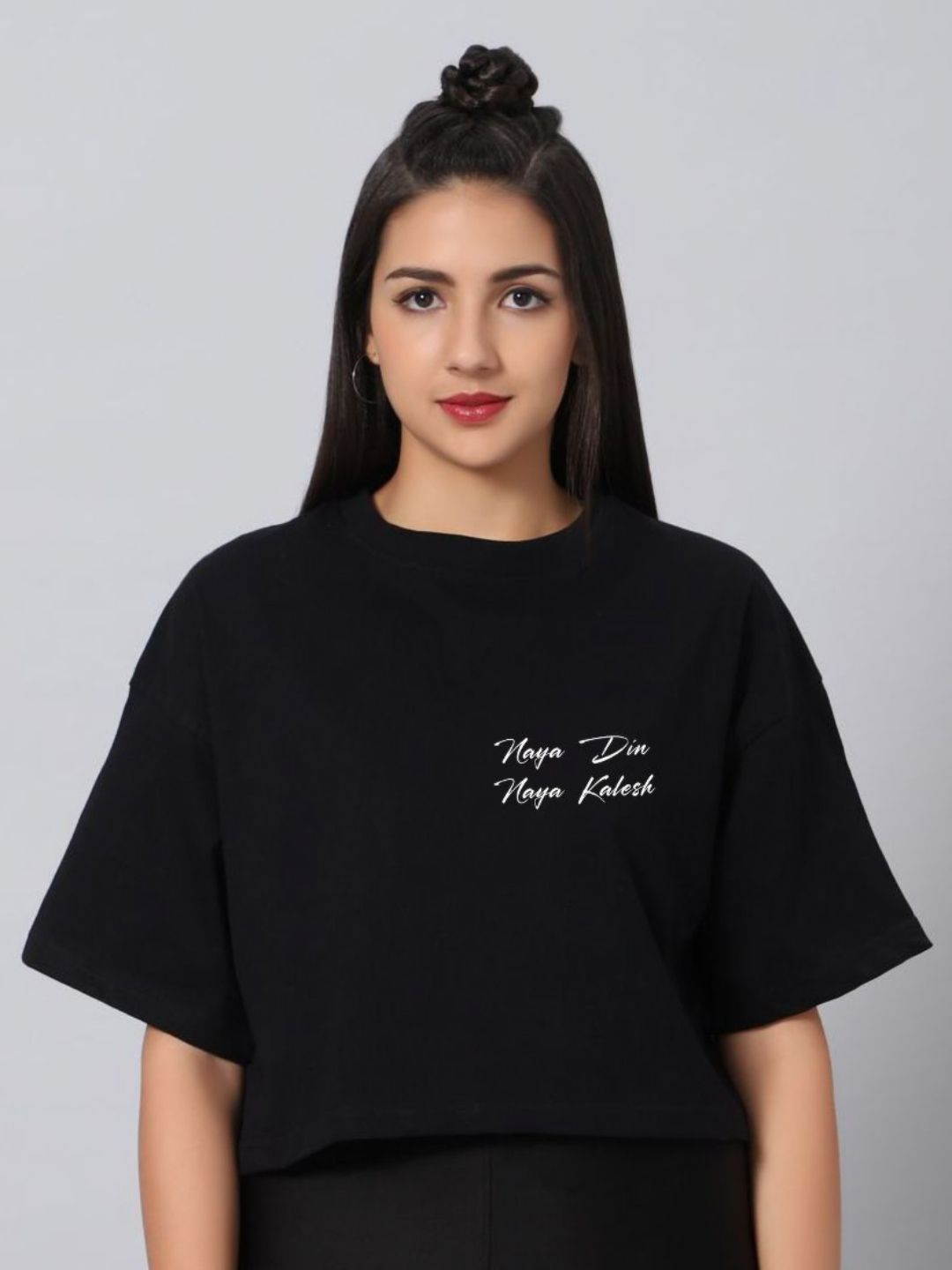 Besick Women Typography Printed Round Neck Cotton Boxy T-shirt-picture-17