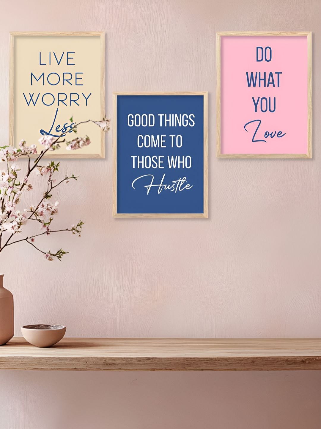 Kotart Brown & Blue 3 Pieces Motivational Quote Printed Wooden Wall Arts-picture-28