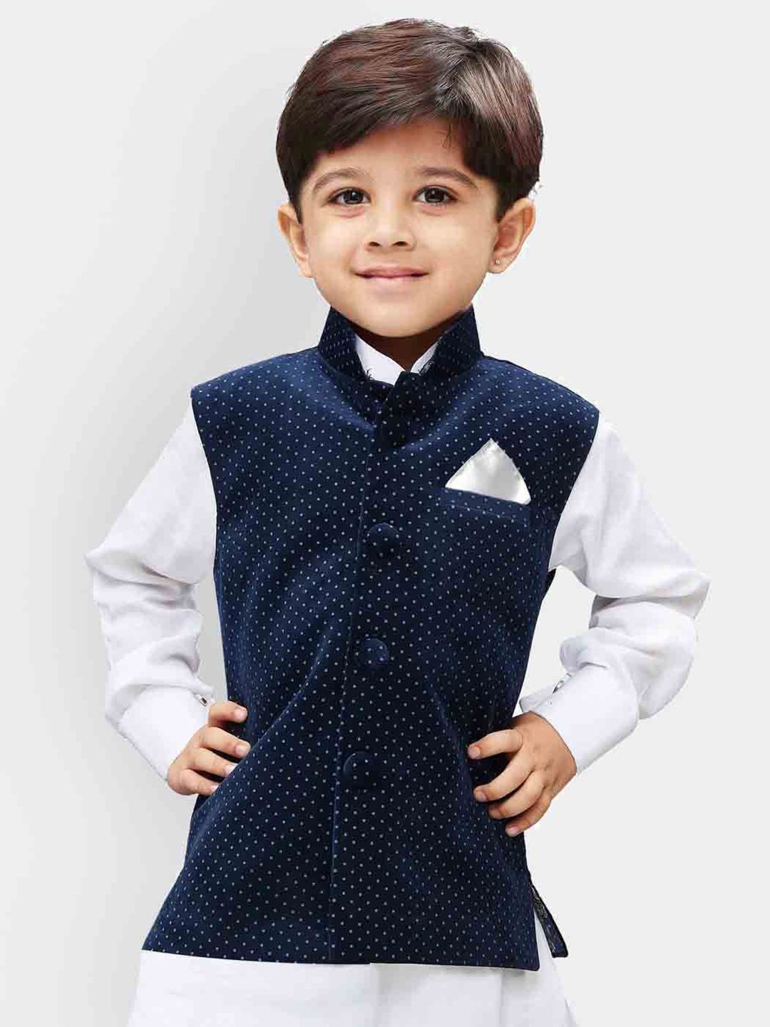 JBN Creation Boys Woven Polka Dot Printed Velvet Nehru Jacket-picture-53