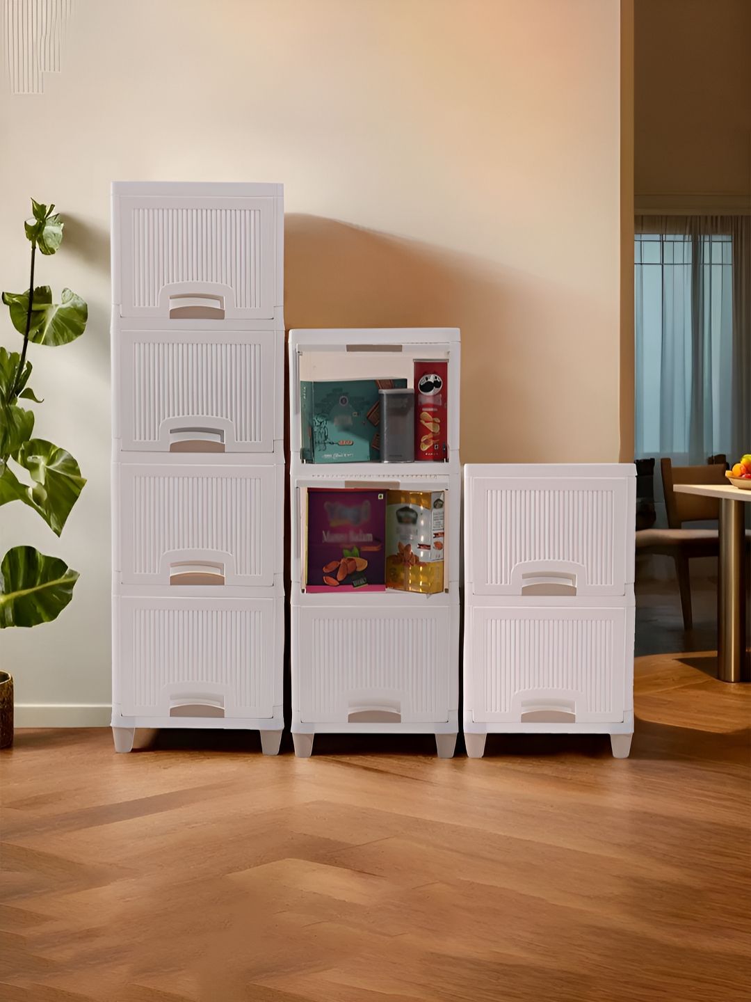 Aura White 9 Pieces Folding Cabinet Storage Multi-Utility Organisers-image-36