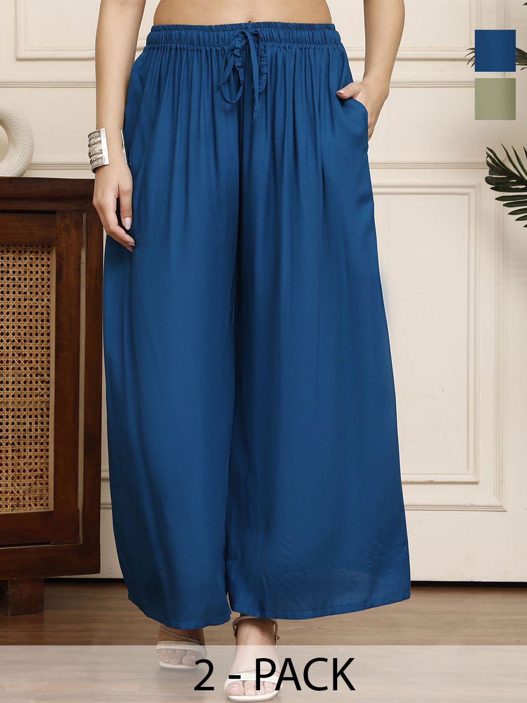 Valles365 by S.C. Women Pack of 2 Flared Knitted Ethnic Palazzo