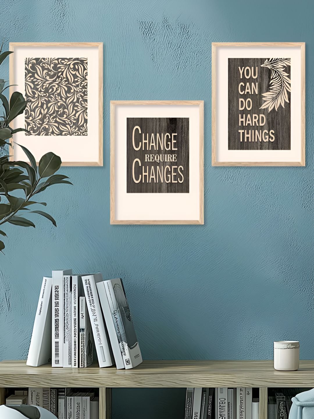 Kotart Brown & Black 3 Pieces Typography Printed Wooden Wall Arts-picture-37