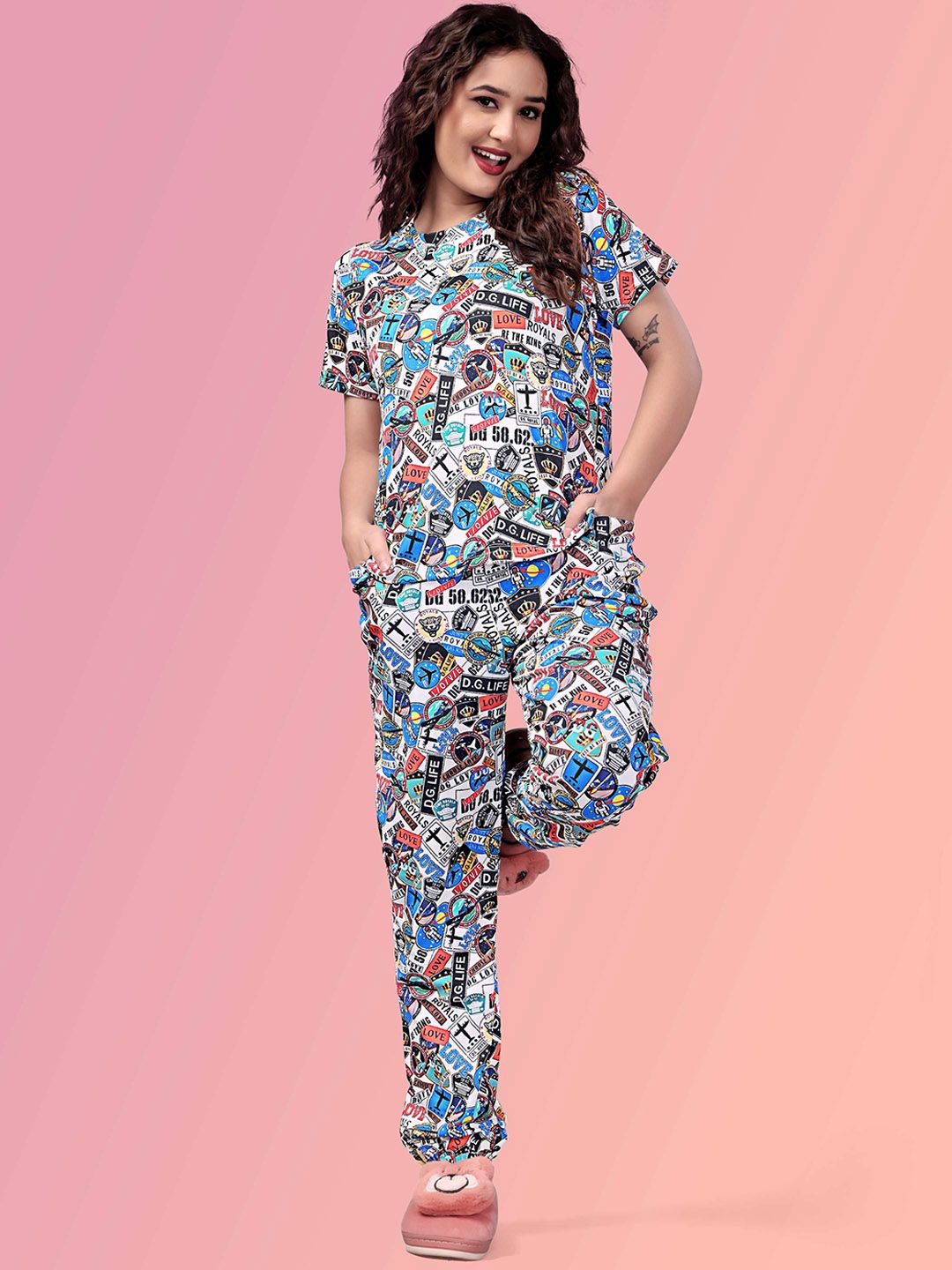 JK Creation Women Round Neck Printed Night suit-picture-12