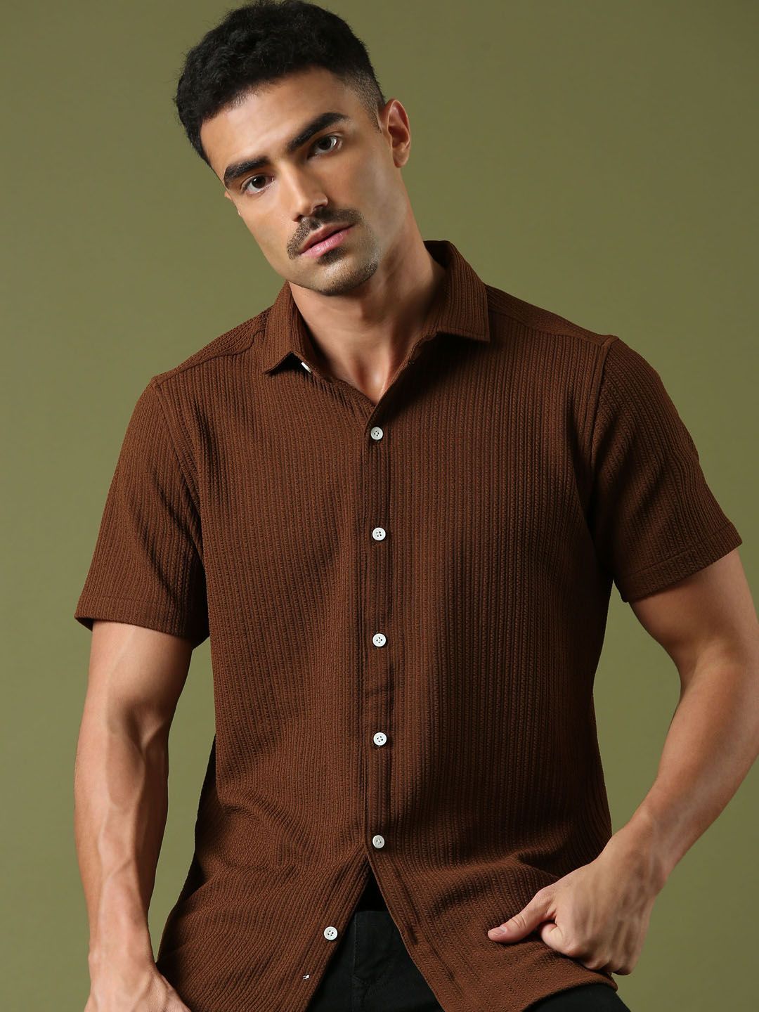 THE BEETEL HOUSE Men Relaxed Fit Textured Spread Collar Casual Shirt-picture-31