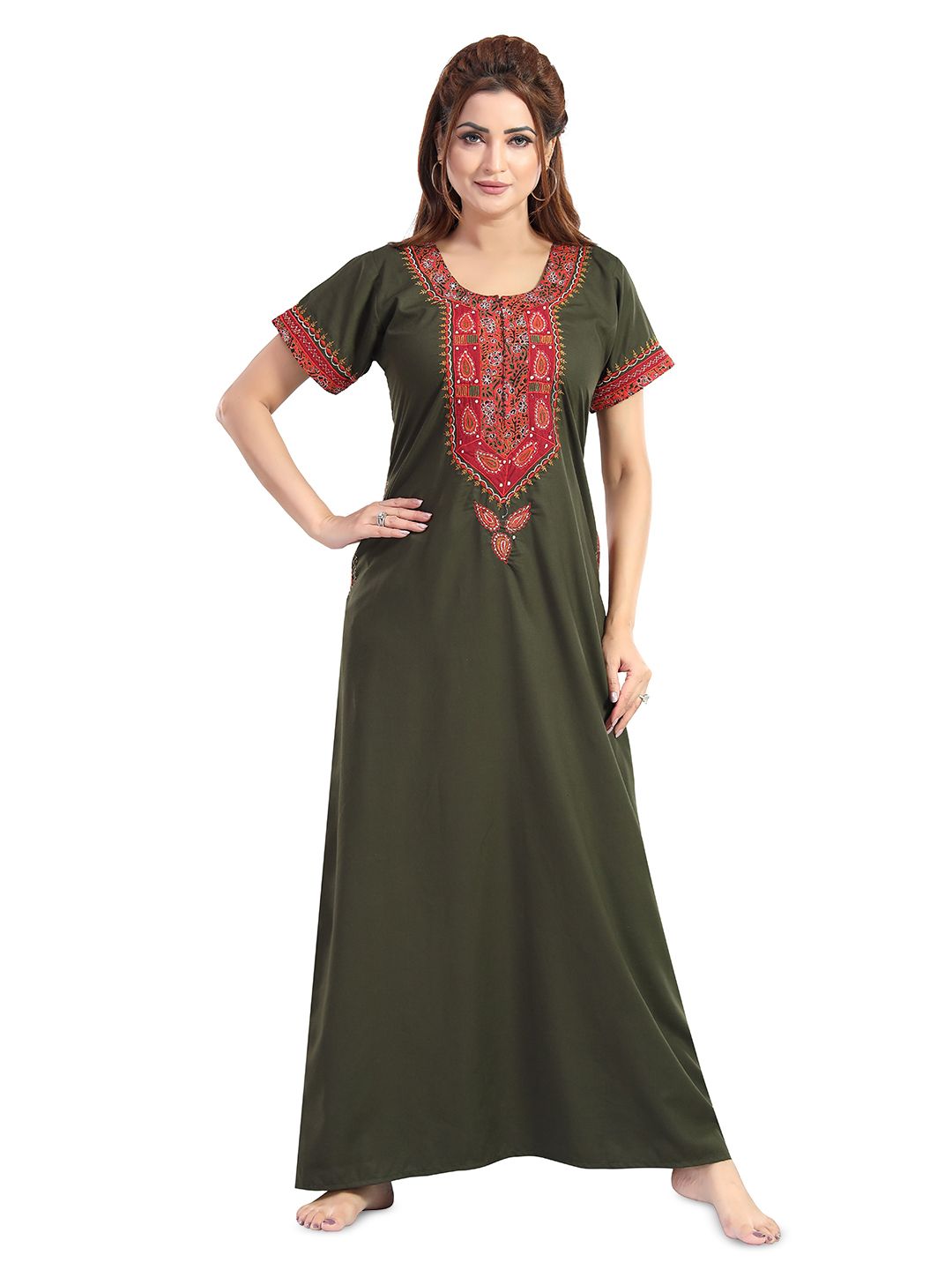 NIGHT QUEEN Women Embroidered Maxi Nightdress-picture-30