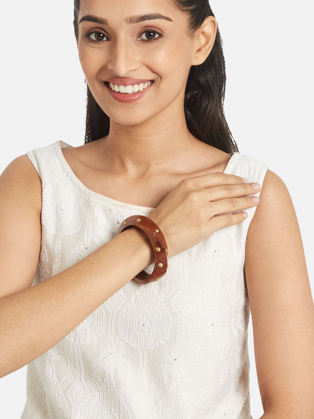 ATIBELLE Set Of 3 Gold-Plated Wooden Bangles