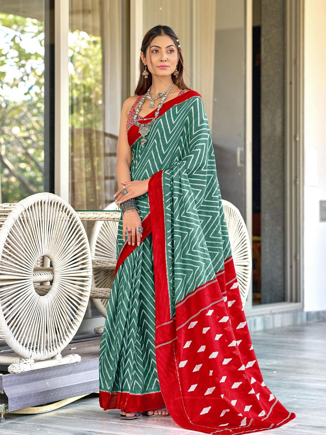 Panzora Geometric Printed Block Print Saree-picture-35