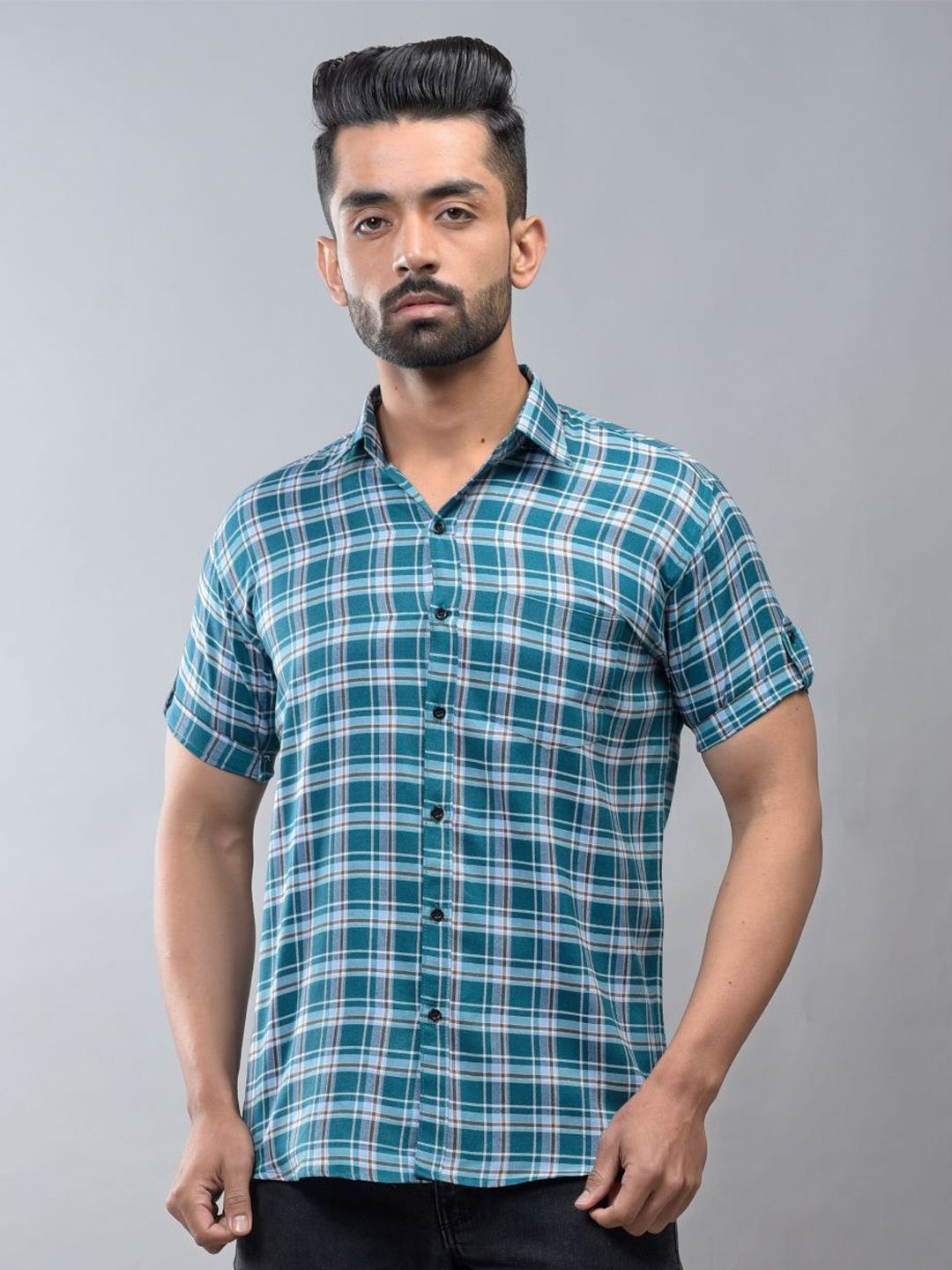 BASE 41 Tartan Checked Short Sleeves Shirt-image-48