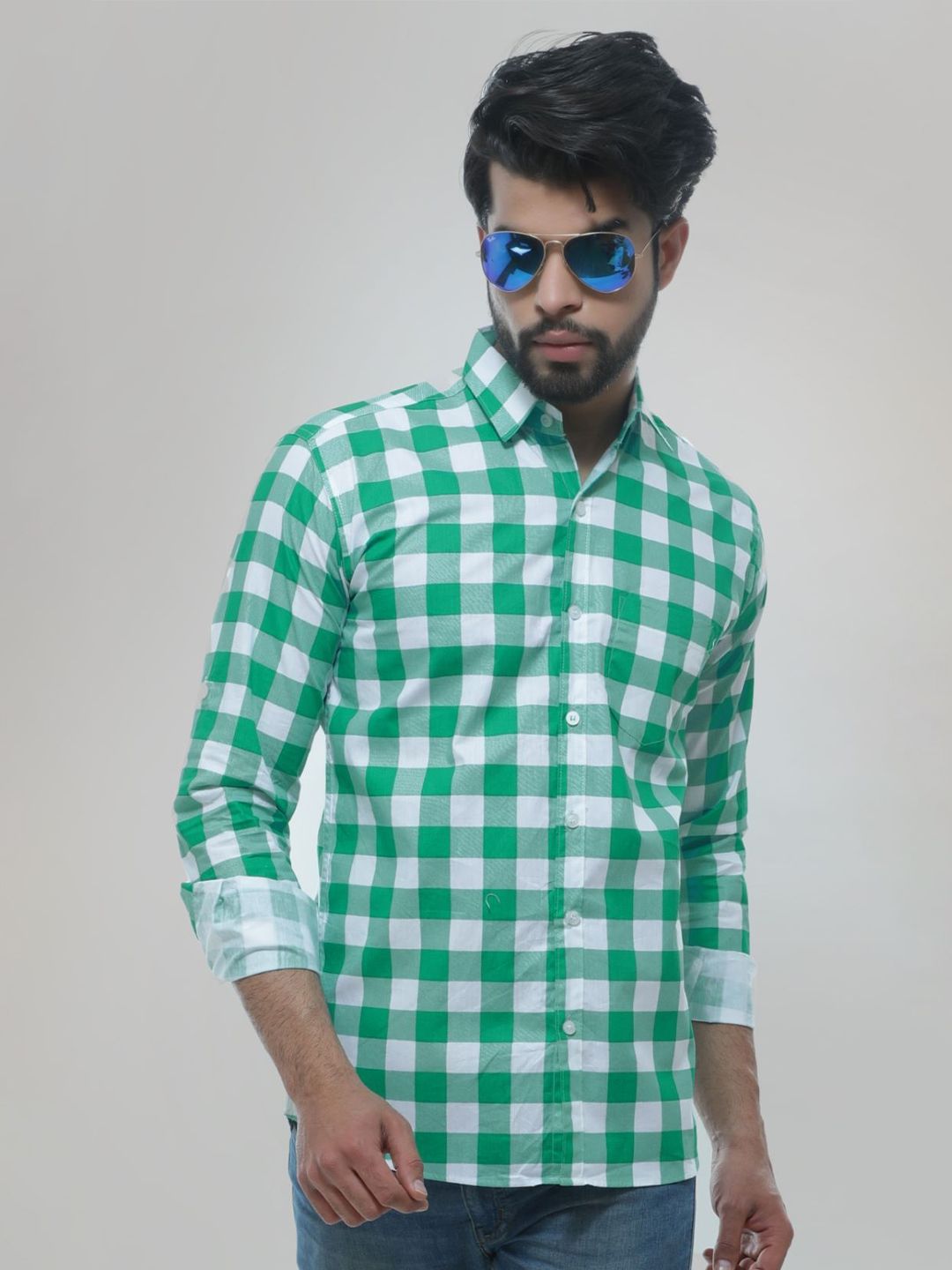BASE 41 Standard Gingham Checked Long Sleeves Shirt-image-6