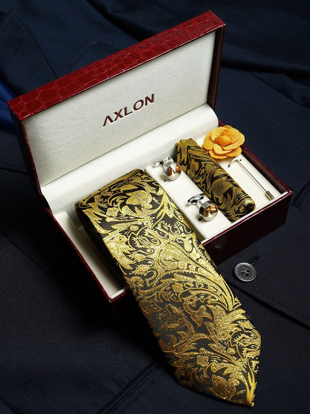 Axlon Men Paisley Tie & Pocket Square Accessory Gift Set-picture-5