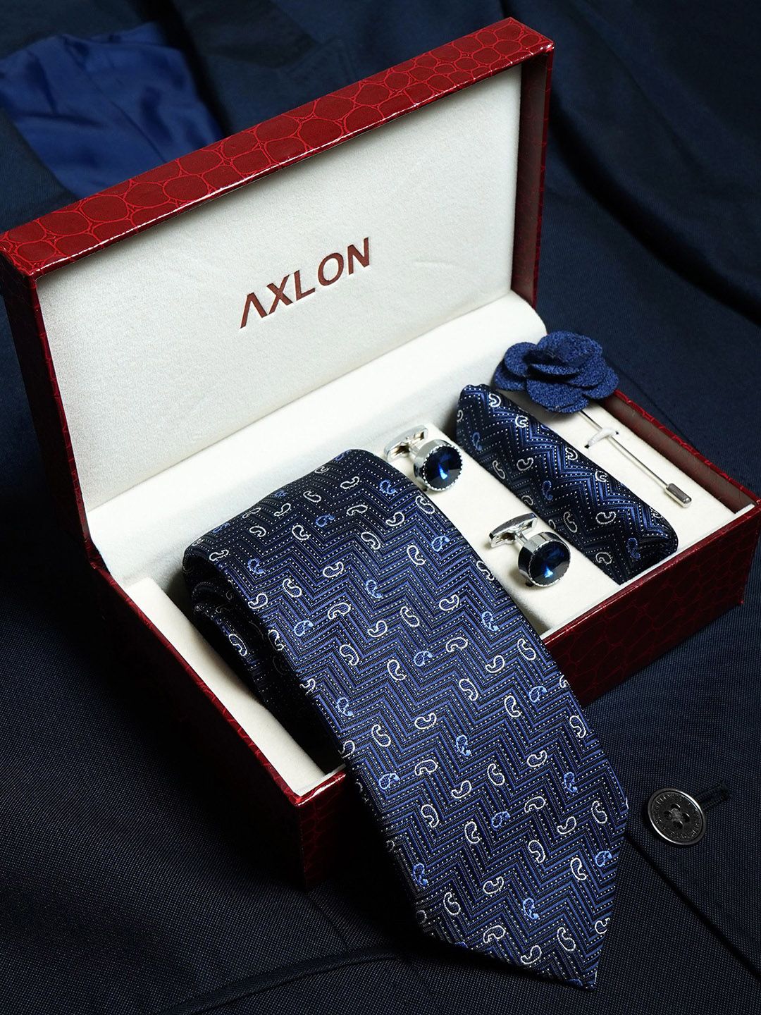AXLON Men Paisley Tie Pocket Square Cufflink & Flower Pin Accessory Gift Set-picture-45