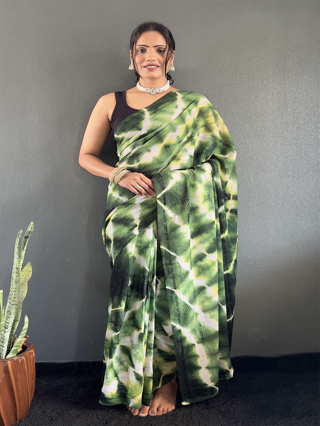 HERE&NOW Tie and Dye Pure Georgette Ready to Wear Saree-picture-42