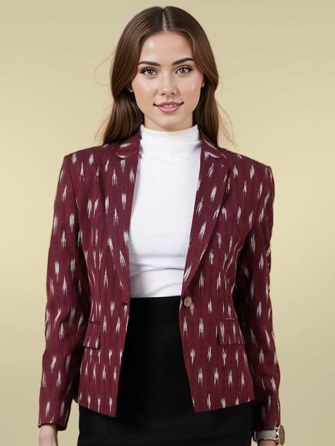 Talethread Ikat Printed Cotton Single-Breasted Casual Blazer-picture-18