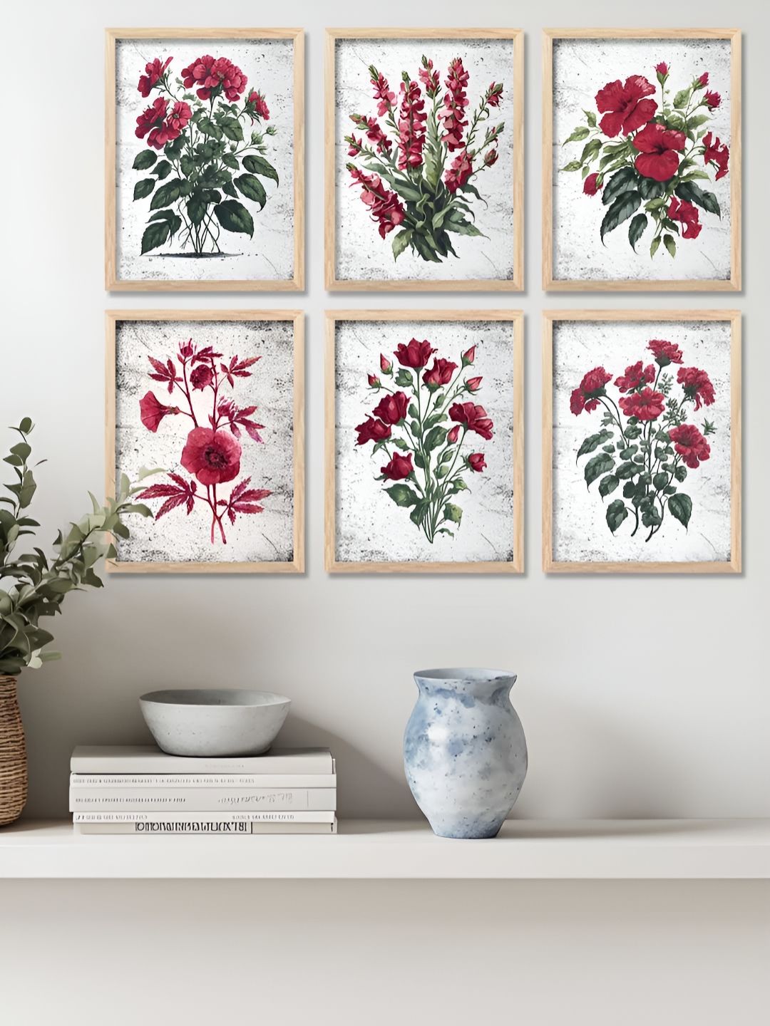 Kotart Brown & Red 6 Pieces Floral & Botanical Printed Wooden Wall Art-picture-19