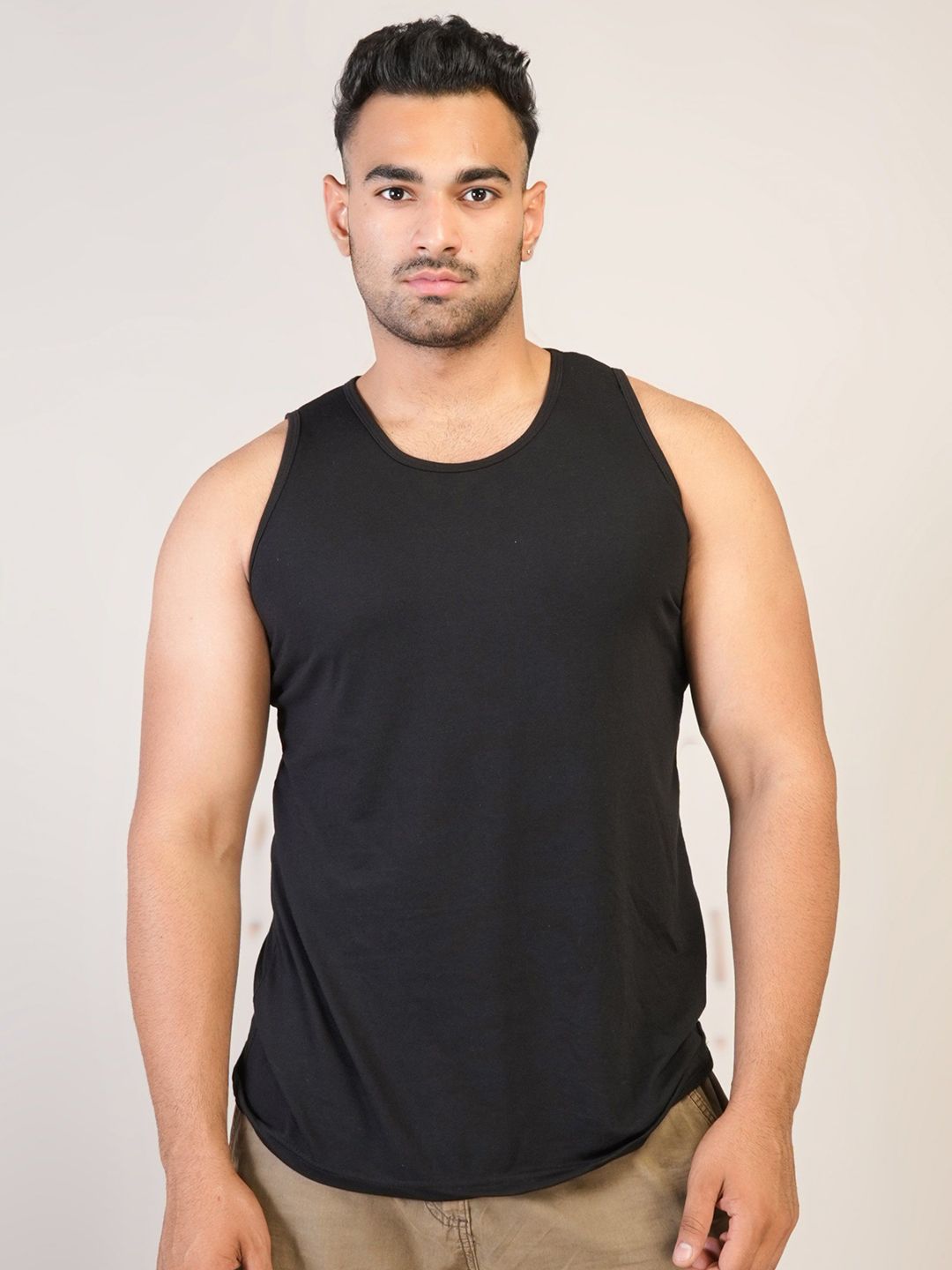 PINK GRAPES Cotton Round Neck Gym Vest VEST-PLAIN-BLACK-M-picture-58
