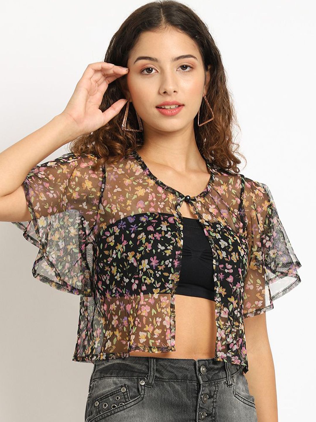 a and k A AND Floral Printed V-Neck Cotton Shrug-picture-38