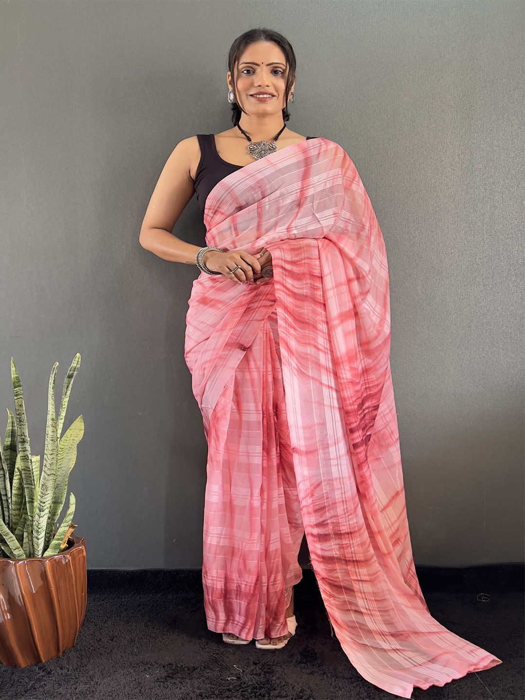 HERE&NOW Tie and Dye Pure Georgette Ready to Wear Saree-picture-38