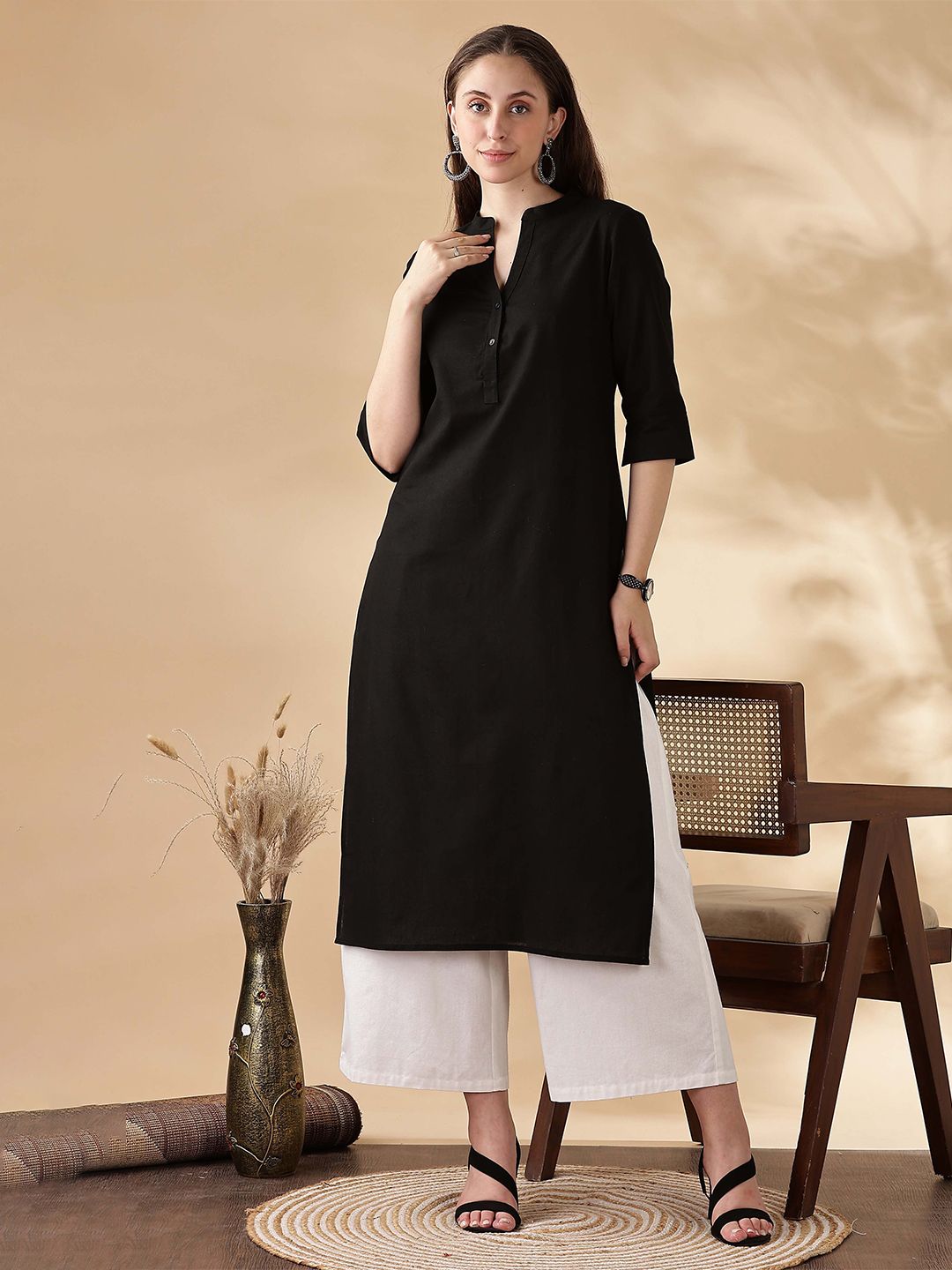 Anouk Women Mandarin Collar Regular Straight Cotton Kurta-picture-33