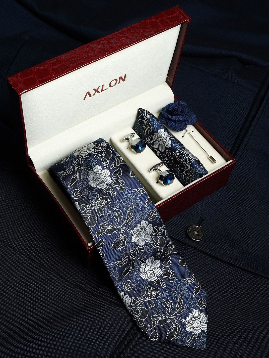 AXLON Men Tie, Cufflinks, Pocket Square Accessory Gift Set-picture-27