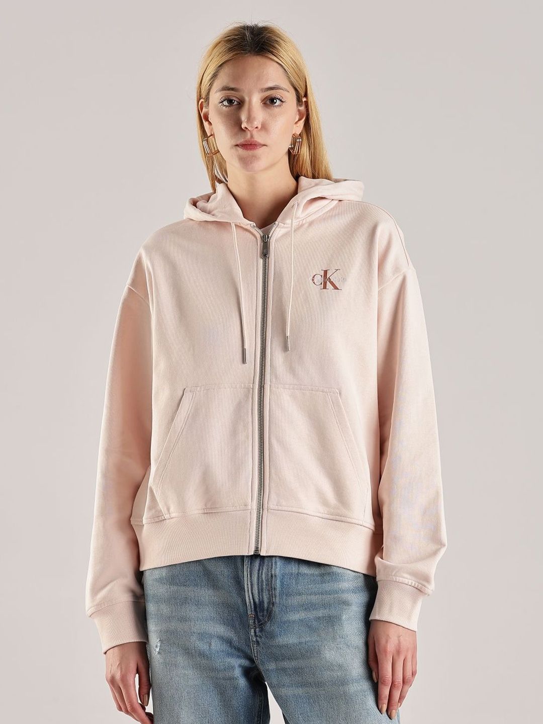 Calvin Klein Jeans Women Brand Logo Printed Front-Open Hooded Sweatshirt-picture-34