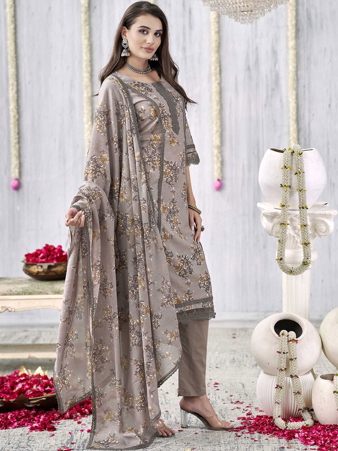 Anouk Women Floral Printed  Pure Cotton Kurta with Trousers & Dupatta