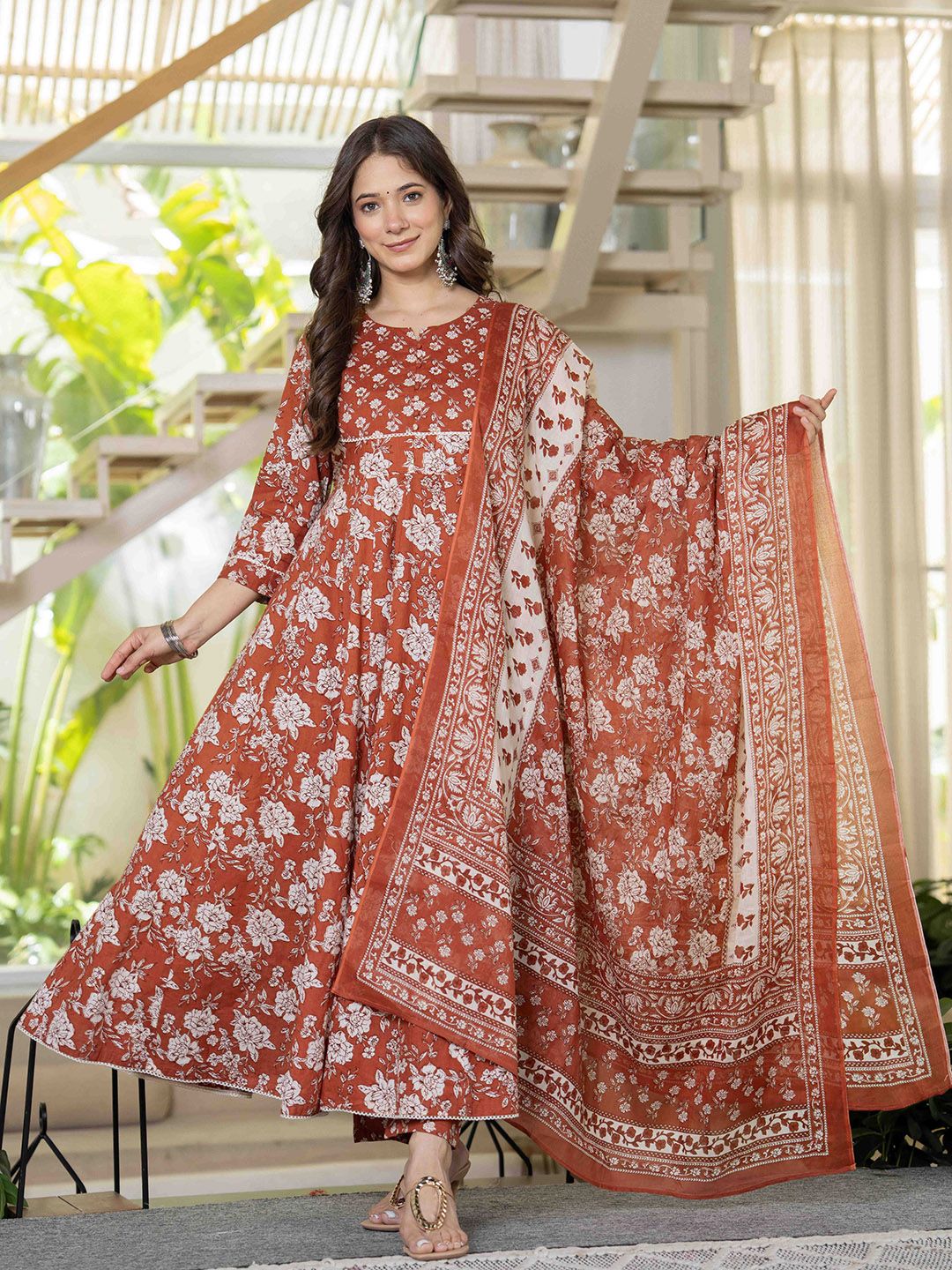 JAIMINI Women Floral Printed Cotton Kurta with Trousers & Dupatta