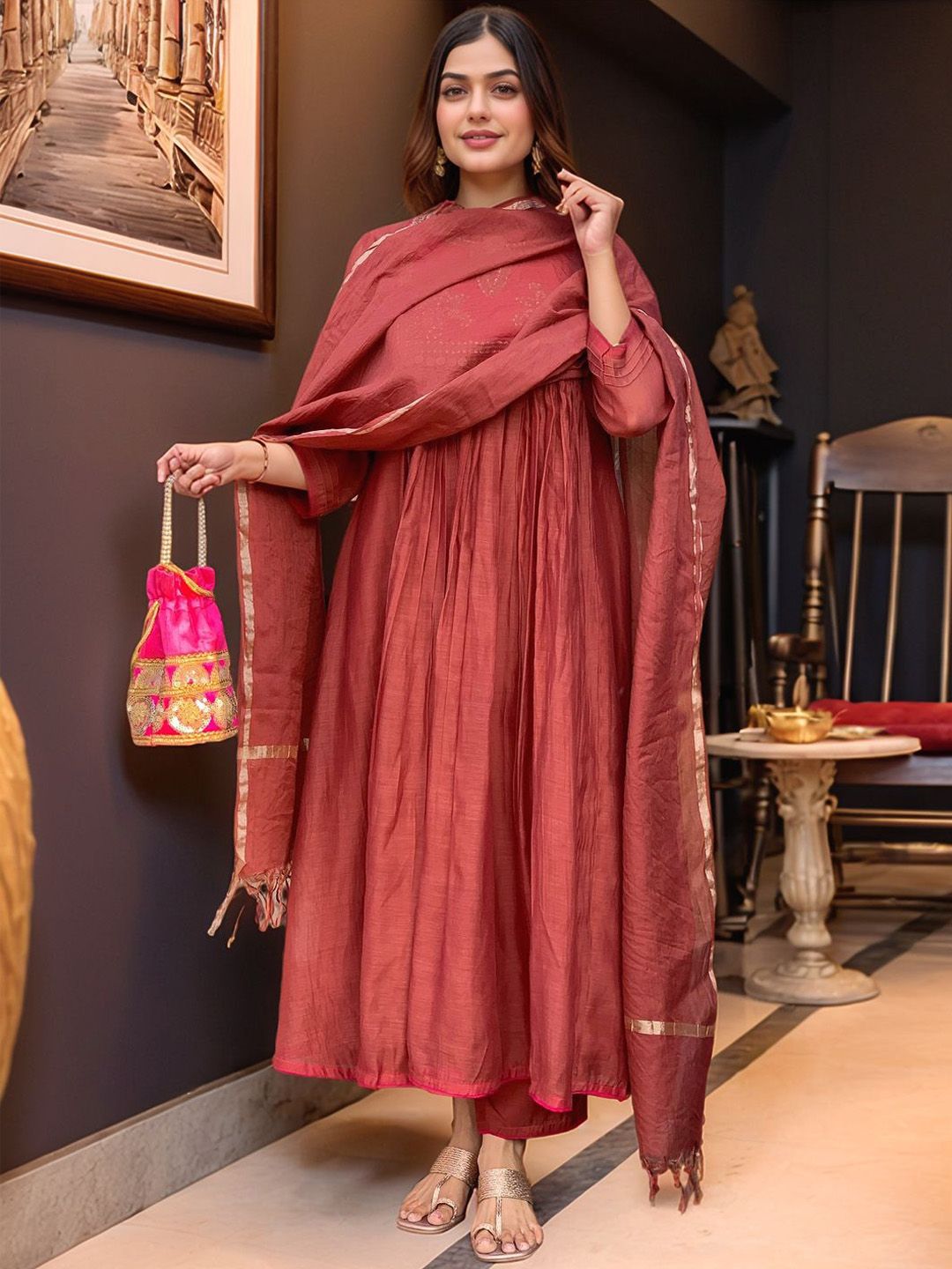 Aaghnya Women Ethnic Motifs Embroidered Kurta with Trousers & Dupatta