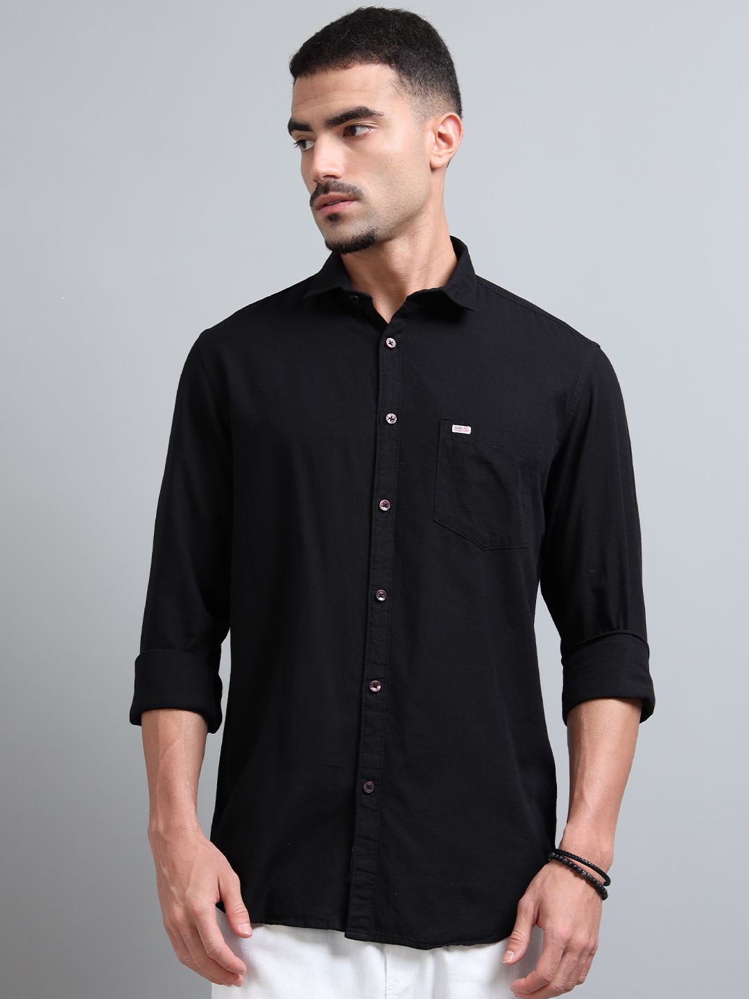 U.S. PITCHERS Men Smart Fit Solid Spread Collar Casual Shirt-picture-26