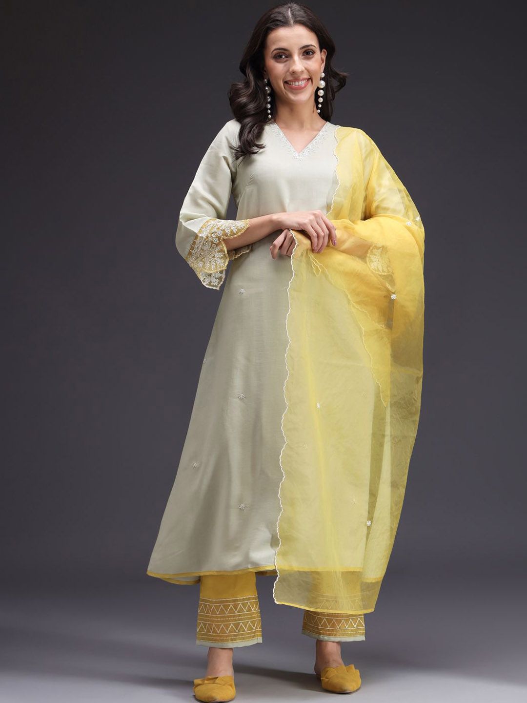 Sangria Women Floral Embroidered Kurta with Palazzo & Dupatta